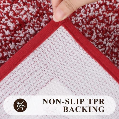 Pauwer Bathroom Rugs 3 Piece Set, Non Slip Washable Bath Mat, Red