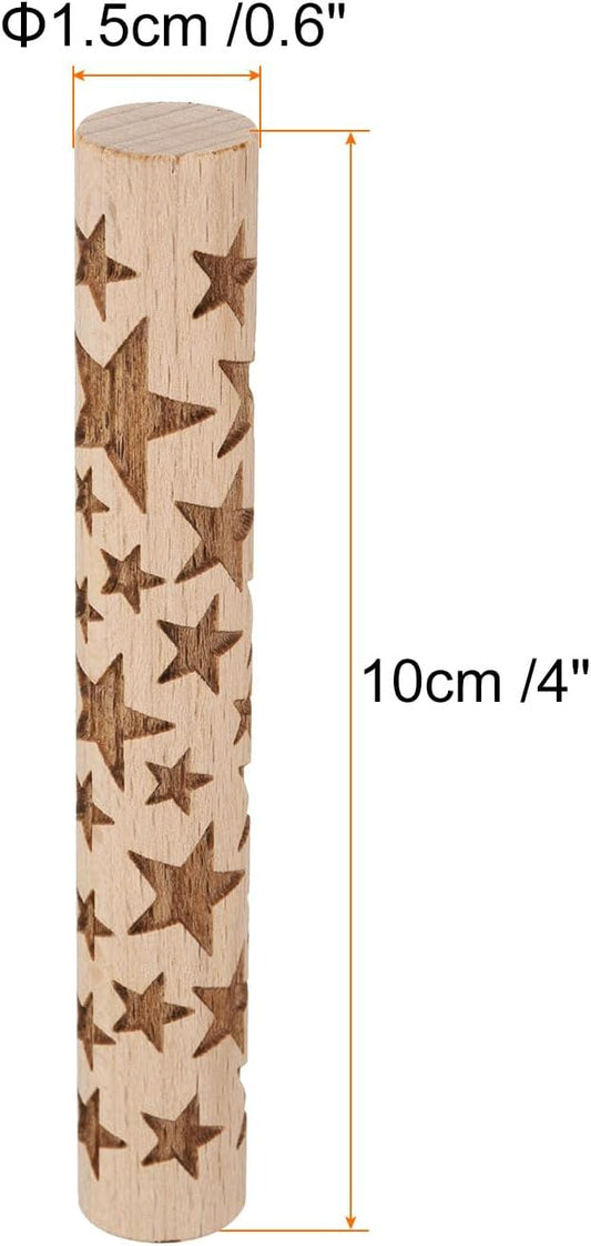 HARFINGTON Wood Clay Roller 4" Star Pattern Rolling Pins Wood Rollers Pottery Tools Wood Grain Texture Rollers for Clay Baking Dough Playdough DIY