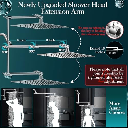 12 Inch Rain Shower Head Combo,5 Spray Handheld with 16" Extension Arm