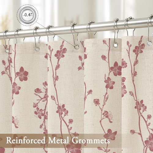 Gibelle Pink Farmhouse Linen Shower Curtain, Boho Floral Fabric, 36 x 72