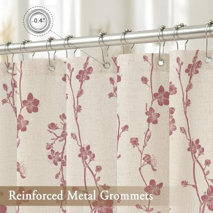 Gibelle Pink Farmhouse Linen Shower Curtain, Boho Floral Fabric, 36 x 72