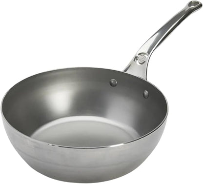 de Buyer MINERAL B Pro Carbon Steel Country Fry Pan - 9.5” Diameter, 6.5” Cooking Surface - Ideal for Sauteing, Simmering, Deep Frying, Stir Frying - Naturally Non-Stick Finish - Made in France