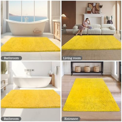 Yeaban Chenille Yellow Bathroom Rug 36"x60",Non-Slip Rubber Backing