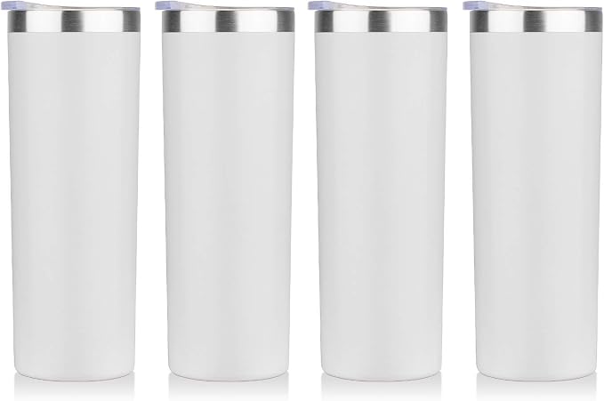 HASLE OUTFITTERS 20 oz Skinny Tumblers Bulk Set, Stainless Steel Insulated Slim Tumblers with Lids, Reusable Double Wall Travel Coffee Mugs, Durable Powder Coated Travel Water Cups(White, 4)