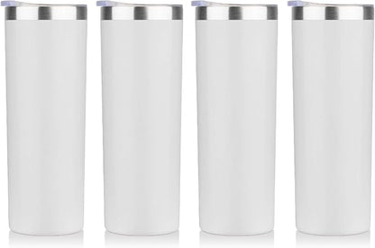 HASLE OUTFITTERS 20 oz Skinny Tumblers Bulk Set, Stainless Steel Insulated Slim Tumblers with Lids, Reusable Double Wall Travel Coffee Mugs, Durable Powder Coated Travel Water Cups(White, 4)