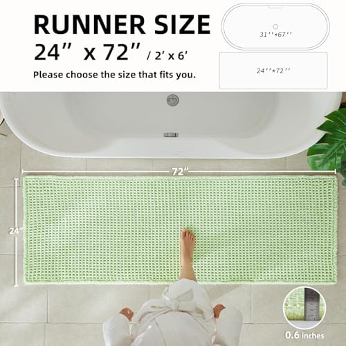 TYUU Waffle Runner Rug Bathroom, Long Boho Bath Mat, 72x24 Pale Green