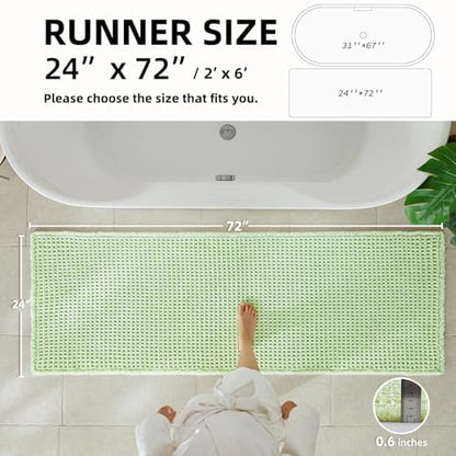 TYUU Waffle Runner Rug Bathroom, Long Boho Bath Mat, 72x24 Pale Green