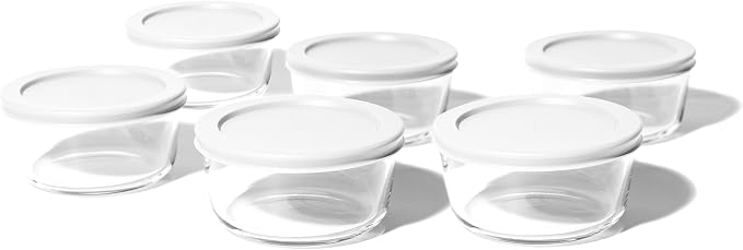 12-Piece Glass Food Storage Containers Set (6 Containers + 6 BPA-Free Lids) | 2-Cup, Leakproof | Microwave, Freezer, Oven & Dishwasher Safe | Ideal for Meal Prep & Pantry Organization, White