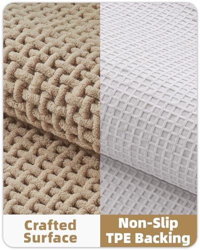 Color&Geometry 24"x36" Chenille Pile Bathroom Rugs Upgraded Denser,Khaki