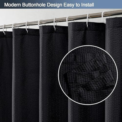 OWENIE Black Shower Curtain for Bathroom 84 Inches Eatra Long, Elegant 3D Embossed Textured Cloth Waffle Shower Curtain, Modern Luxury Hotel Style, Water Repellent, Machine Washable, 72X84, Black