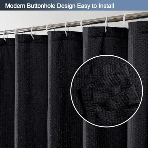 OWENIE Black Shower Curtain for Bathroom 96 Inches Extra Long, Elegant 3D Embossed Textured Fabric Shower Curtains, Water Repellent, Machine Washable, Hotel Style, 72" W x 96" L, Black