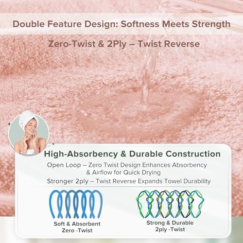 Comfort Spaces 12 Pc Towel Set, 100% Cotton Zero Twist, Blush