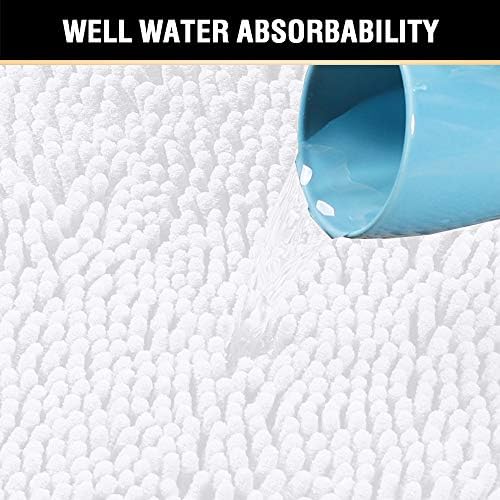 H.VERSAILTEX Pure White Bath Mat Bathroom Rug Bath Rugs for Bathroom Non Slip Bath Mats Extra Thick Chenille Rug 17" x 24" Absorbent Soft Shaggy Washable Dry Fast Plush Rugs for Bathtubs
