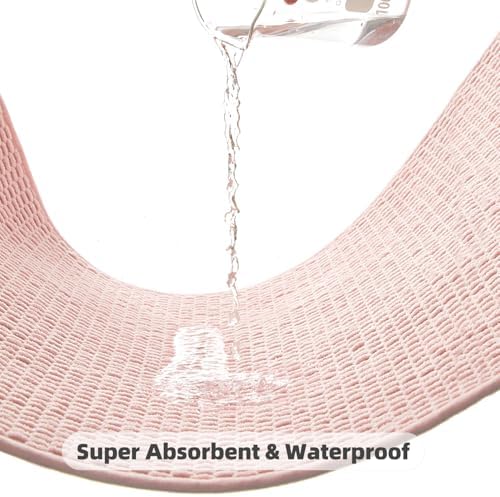 TYUU Bathroom Runner Rugs, Long Bath Mat Runner Washable Thin Quick Dry Low Pile Bathroom Runner Rugs Non Slip, Pink 16"x60"