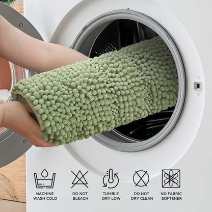 Bcoimo Bath Rug Mat,Sage Chenille High Absorbent Long Bathroom Runner Rugs