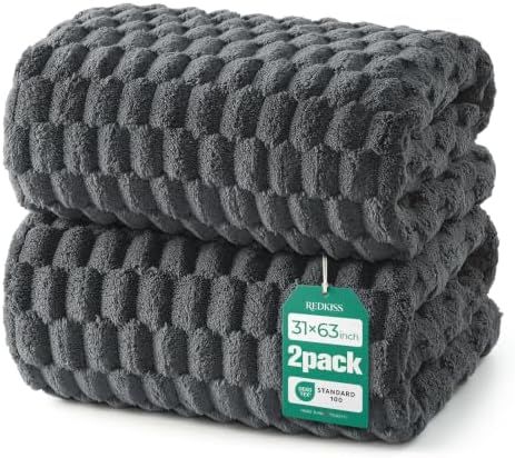 REDKISS Charcoal Gray Microfiber Bath Towels Lagre, 30“x60”, 2 Pack