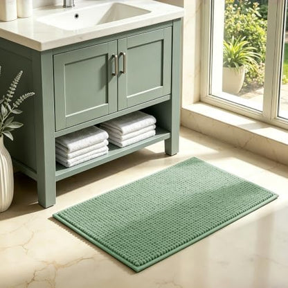 SUBRTEX Bathroom Rugs, 24" x 36" Chenille Bath Rug Soft Short Plush Bath Mat Soft Shower Mat Water Absorbent Shower Mat Quick Dry Machine Washable, Sage Green