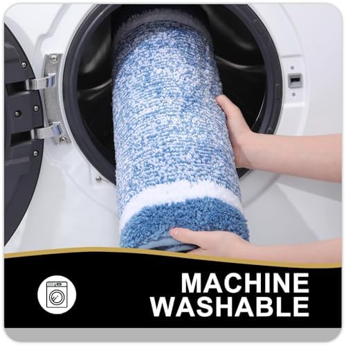 OLANLY Large Bathroom Rugs 40x32, Soft Absorbent Microfiber Bath Rugs, Blue