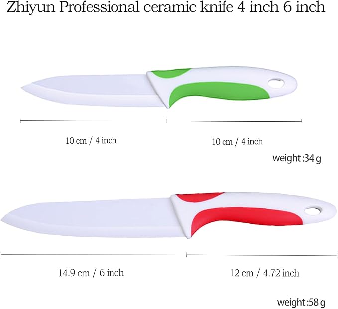 2 PCS Professional Ceramic knife 6”Meat knife 4” Fruit Knife,Kitchen knife with Sheaths,Zirconia Blade with Ergonomic Handle,Use for Meat Fruit Vegetable Bread and Butter (Green and Red)