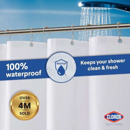 Clorox Shower Curtain Liner, Premium Medium-Weight Flexible Waterproof 6g PEVA for Bathroom with Weighted Magnets, Standard Size 72" x 72", White 1 Pack