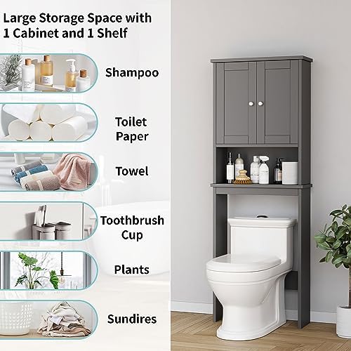 Shintenchi Over the Toilet Storage Cabinet, Bathroom Shelf Organizer with Anti-Tip Device Small Freestanding Space Saver with Adjustable Shelf, Gray