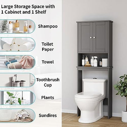 Shintenchi Over the Toilet Storage Cabinet, Bathroom Shelf Organizer with Anti-Tip Device Small Freestanding Space Saver with Adjustable Shelf, Gray