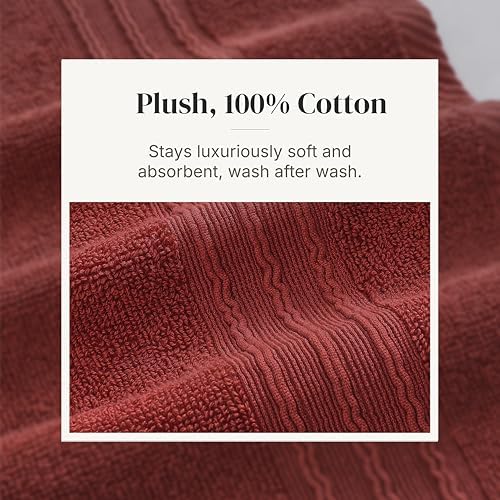 Modern Threads 6 Piece Bath Towel Set – Bathroom Set with 2 Bath Towels, 2 Hand Towels, and 2 Wash Cloths – 100% Cotton, Super Absorbent & Extra Soft – Reversible Floral Trail (Rust Orange)