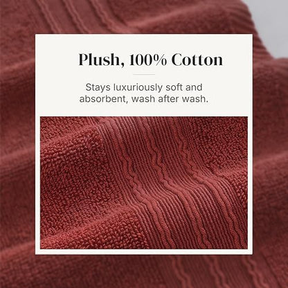 Modern Threads 6 Piece Bath Towel Set – Bathroom Set with 2 Bath Towels, 2 Hand Towels, and 2 Wash Cloths – 100% Cotton, Super Absorbent & Extra Soft – Reversible Floral Trail (Rust Orange)