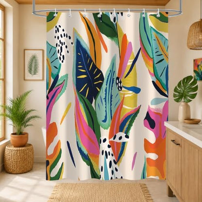 Colorful Abstract Shower Curtain, Floral Boho Modern Asthetic Plant Bathroom Curtain, Waterproof Polyester Fabric Shower Curtain Set with Hooks 48x72 Inch