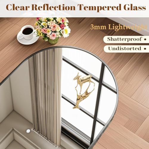 Dewfig Arched Full Length Mirror, 57"X20" Large Full Body Mirror, Black