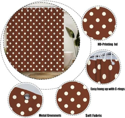 Polka Dot Shower Curtain Brown White Dots Vintage Retro Fabric Decorative Bathroom Curtains with Hooks,67" Wx70 H