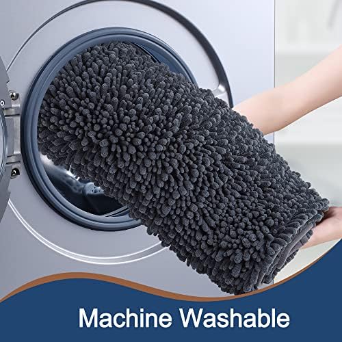 Luxury Chenille Charcoal Grey Bathroom Rugs Sets 2 Piece, Thickened Hot Melt Rubber Bottom Bath Mats for Bathroom Non Slip,Bath Rugs Quick Dry Machine Washable for Shower Mat (47"x17"+17"x24")