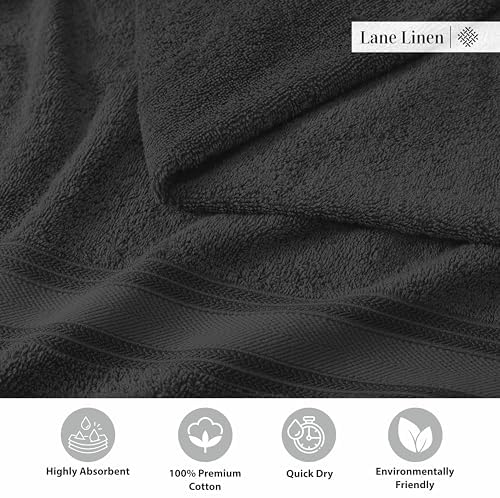 LANE LINEN Large Bath Towel Set Absorbent Quick Dry 100% Cotton - Black