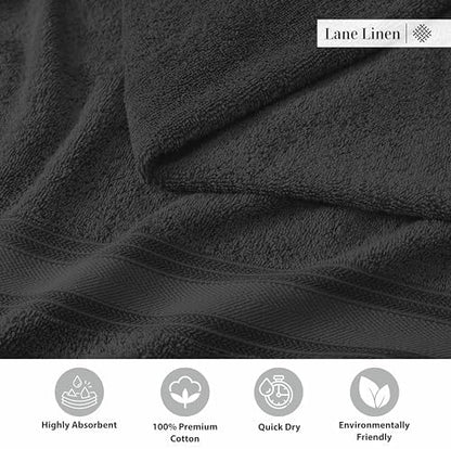 LANE LINEN Large Bath Towel Set Absorbent Quick Dry 100% Cotton - Black