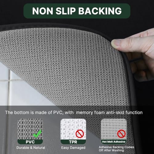 H.VERSAILTEX Bath Mat Memory Foam Set Bathroom Rug Set Flannel Velvety Bath Mat Luxury Extra Soft and Absorbent Non Slip Rugs for Bathroom/Bedroom Washable(Curved Set 20"x 32" Plus 20"x 20"U, Black)
