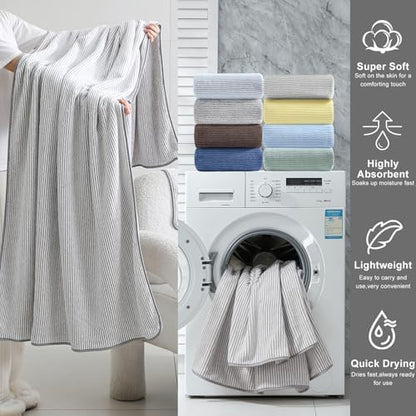 8-Piece Premium Towel Set for Bathroom|2 Oversized Large Bath Sheet,2 Hand Towels,4 Washcloths|Soft Cozy Highly Absorbent Fast Dry Microfiber Shower Towel Set for Hotel Bathroom Essentials,Beige White