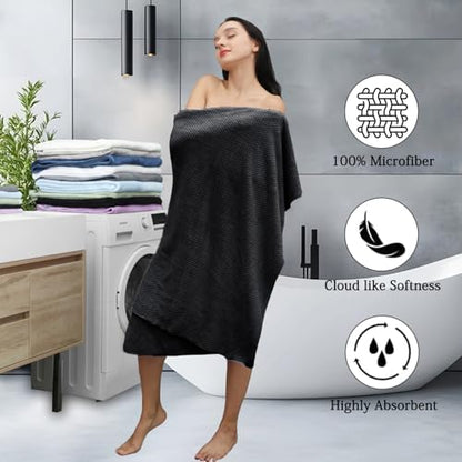 8-Piece Black Bath Towels Set,2 Oversized Large Bath Towels Sheet,2 Hand Towels and 4 Washcloths - 600 GSM Soft Luxury Towel Set,Highly Absorbent Quick Dry Towel Collection for Bathroom,Hotel and Spa