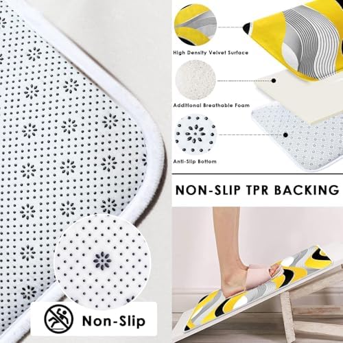 Bathroom Sets with Shower Curtain and Rugs, 4 Pcs Geometric Yellow