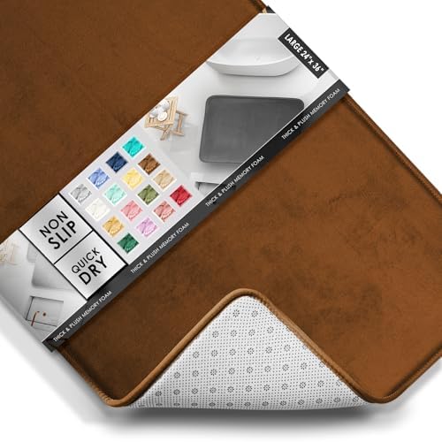 Clara Clark Bathroom Rugs, Velvet Memory Foam Bath Mat, Non-Slip Bath Rugs, Machine Wash, Dries Quickly, Ultra Soft Plush Bath Mats for Bathroom, 24 x 36, Brown