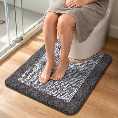 Toilet Rug U-Shaped 24x19 Washable Non Slip, Soft Absorbent Bath Mat Grey