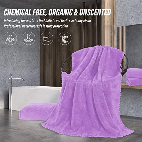 MOONQUEEN 6 Pack Premium Bath Towel Set - Quick Drying - Microfiber Coral Velvet Highly Absorbent Towels - Multipurpose Use as Bath Fitness, Bathroom, Shower, Sports, Yoga Towel (Purple)