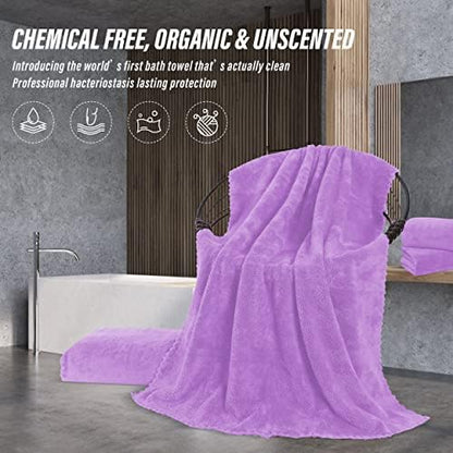 MOONQUEEN 6 Pack Premium Bath Towel Set - Quick Drying - Microfiber Coral Velvet Highly Absorbent Towels - Multipurpose Use as Bath Fitness, Bathroom, Shower, Sports, Yoga Towel (Purple)