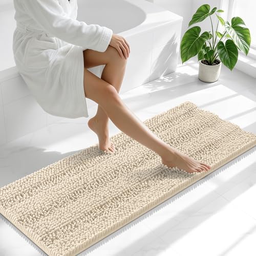 Smiry Thick Chenille Bathroom Runner Rugs 47x17, Absorbent Bath Mat, Sand