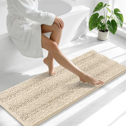 Smiry Thick Chenille Bathroom Runner Rugs 47x17, Absorbent Bath Mat, Sand