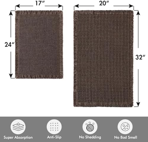 MIULEE Set of 2 Waffle Bathroom Rugs Chocolate Bath Mat 17"x24"+20"x32"
