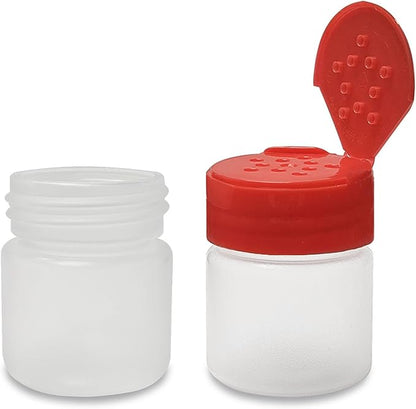 ljdeals 1 oz Plastic Spice Jars with Red Flip & Sift Caps – 12 Pack Empty Spice Bottles for Herbs, Seasonings, Powders, Camping, Travel, Kitchen, Restaurant Use – BPA-Free, Recyclable, Made in USA