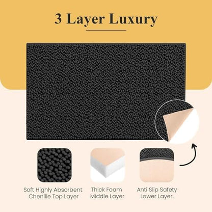 MAYSHINE Plush Shaggy Chenille Bath Mat | Extra Soft, Super Absorbent, Non-Slip Bathroom Rug | Fluffy Microfiber, Area Rug Sets for Bathroom Floor, Kitchen, Living Room | 24"x17" | Shale Grey