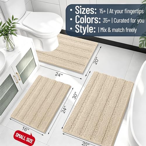 Smiry Thick Chenille Bathroom Runner Rugs 47x24, Absorbent Bath Mat, Sand