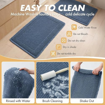MIULEE Set of 2 Waffle Bathroom Rugs Bordered Bath Mat Blue 18x30 Inch