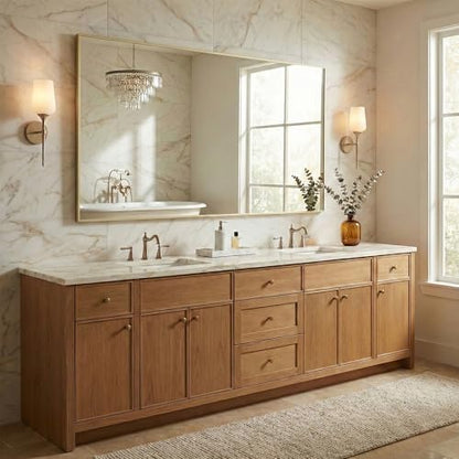55"x30" Satin Gold Wide Bathroom Wall Mirror for Double Vanity